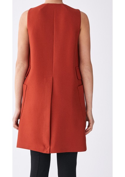 Cep Detaylı Uzun Rengi Kadın Yelek Kiremit K1917009_016 modelleri