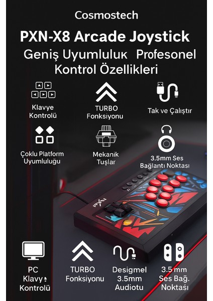 PXN X8 Arcade Fight Stick Joystick Dövüş Oyunları PS4, Xbox,N.Switch, PC Uyumlu Oyun Kolu indirimleri