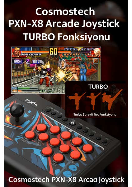 PXN X8 Arcade Fight Stick Joystick Dövüş Oyunları PS4, Xbox,N.Switch, PC Uyumlu Oyun Kolu