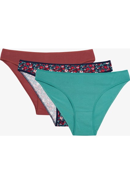 Cheerful Çiçek Desenli Normal Bel 3'lü Külot