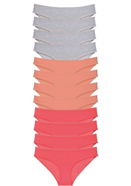 12 Adet Süper Eko Set Likralı Kadın Slip Külot Gri Pudra Fuşya