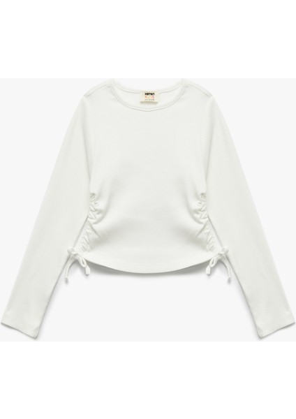 Pamuklu Uzun Kollu Bisiklet Yaka Kaşkorse Crop Tişört