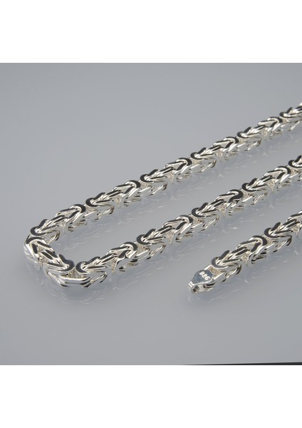 160 Mikron Naturel Kare Kral Gümüş Zincir