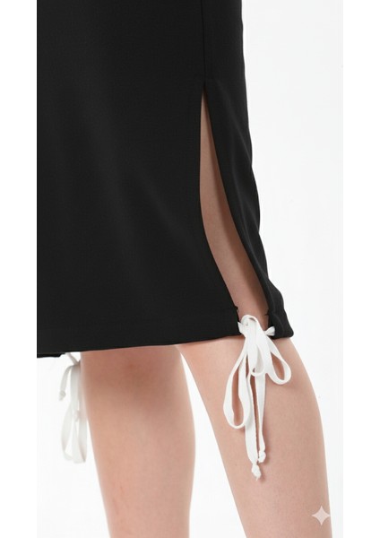 Kadın Uzun Boy Happy Women's Day Yazılı Siyah Kapüşonlu Cepli Elbise modelleri