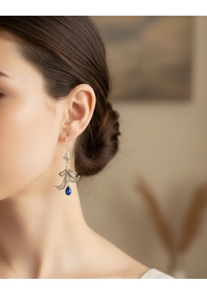 925 Ayar Gümüş Telkari Işleme Hürrem Sallantılı Küpe - Yakut Safir Zümrüt Taşlı El Yapımı Hediyelik