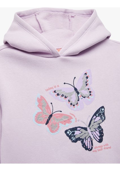 Uzun Kollu Kapşonlu Kelebek Baskılı Sweatshirt modelleri