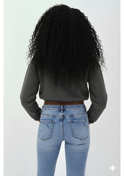 Kadın Neon Christian Drop Yazılı Kapüşonlu Crop Kesim Antrasit Sweatshirt Nakış Işlemeli modelleri