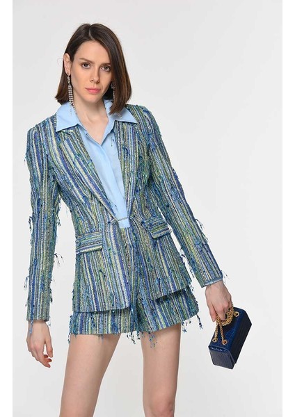 Zincir Detaylı Çizgi Desenli Ceket Standart Renk Y1916008_089