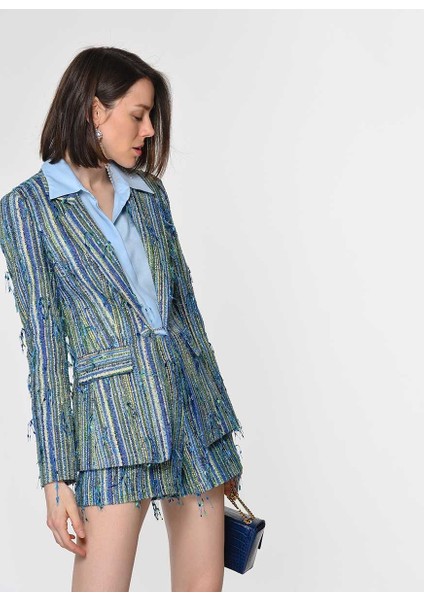 Zincir Detaylı Çizgi Desenli Ceket Standart Renk Y1916008_089 fiyatları