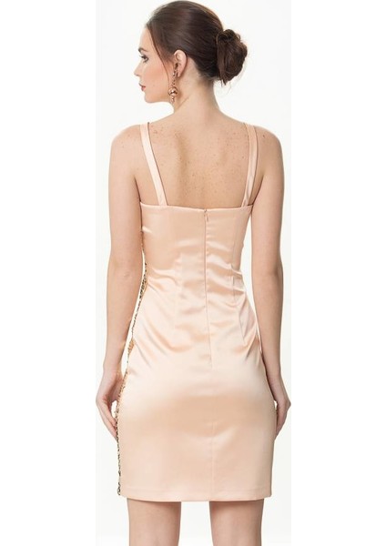 Payetli Yaka Detaylı Mini Gold Abiye Elbise Gold Y1611067_076 modelleri