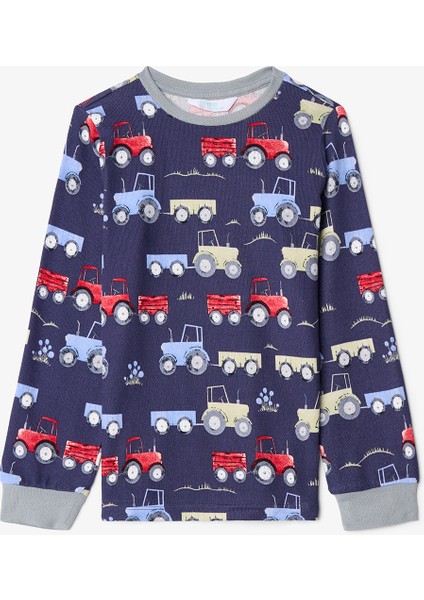 Koyu Indigo Erkek Çocuk Araba Desenli Pijama Takımı