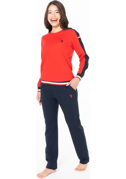 U.s Polo Assn. 20116 Kadın Uzun Kollu Bisiklet Yaka Rahat Ev Giyim-Kırmızı fiyatları