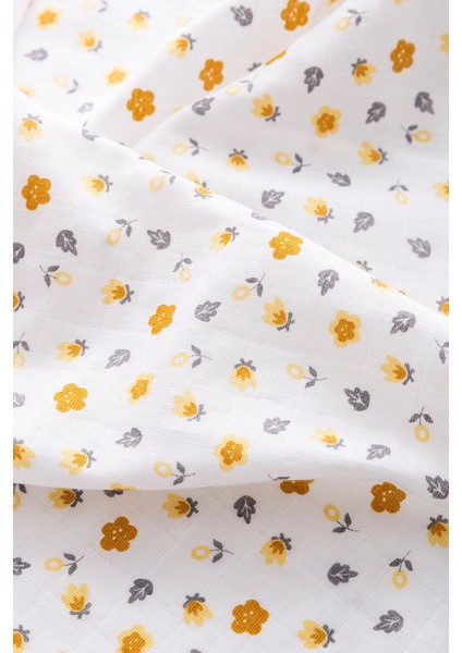 %100 Pamuk Premium & Hafif Müslin Bezi Örtüsü I 120X120 cm I Sarı I Çiçek Desenli & 4 Adet Ağız Mendili 27X27CM fiyatları