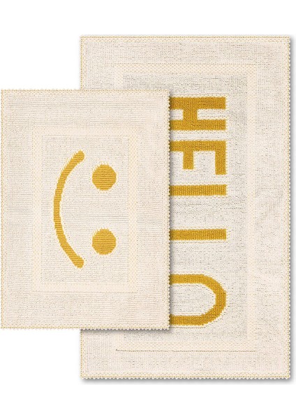 Hello Doğal Pamuklu 2'li Banyo Paspas Seti 60X100 50X60 Bej