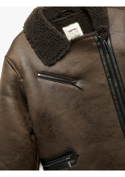 Fermuarlı Kruvaze Yaka Uzun Kollu Suni Süet Ceket modelleri