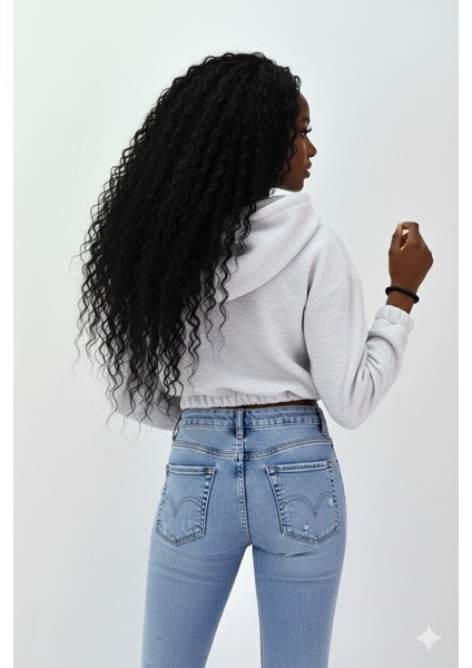 Kadın Neon Christian Drop Yazılı Kapüşonlu Crop Kesim Gri Sweatshirt Nakış Işlemeli modelleri