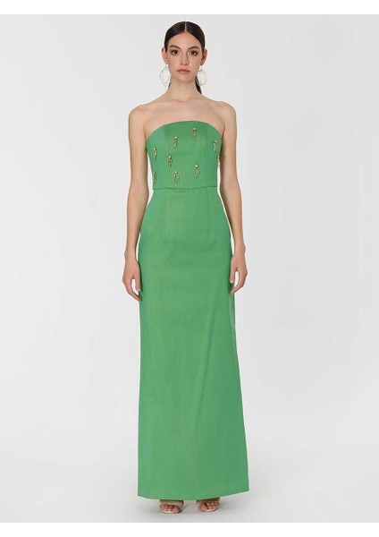 Boncuk İşlemeli Straplez Uzun Elbise Standart Renk Y1911340_089