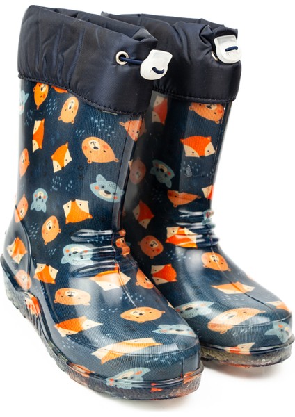 15108 Emek Ulaş Lacivert Kedili Çocuk Yağmur Çizmesi