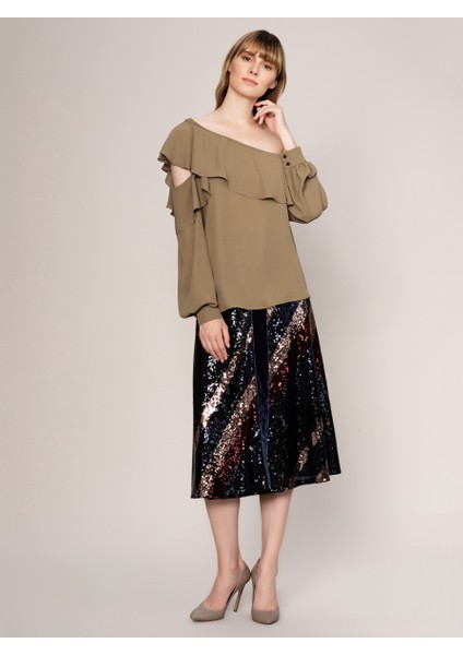 Tek Omuz Fırfırlı Bluz Vizon K1913051_014 fiyatları