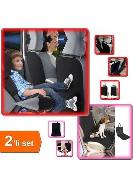 Araba Koltuk Arkası Koruyucu 2'li Set + Evcil Hayvan Tekli Araç Koltuk Kılıfı - Siyah 7G8H9I