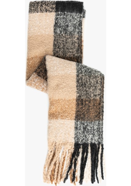 Yumuşak Dokulu Püsküllü Ekoseli Uzun Atkı