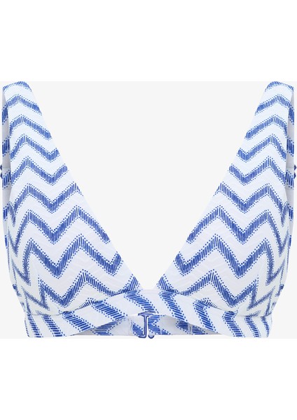 Biana Navy Deep V Kesim Zigzag Desenli Bikini Üstü