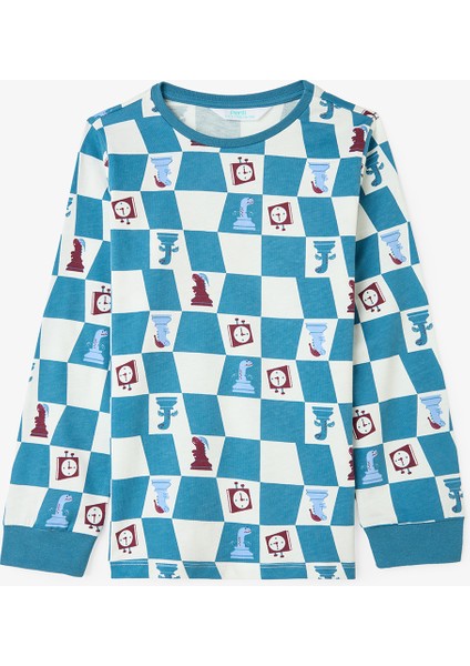 Erkek Çocuk Chess Time Dinozor Desenli Uzun Kollu Pamuklu 2'li Pijama Takımı