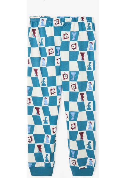 Erkek Çocuk Chess Time Dinozor Desenli Uzun Kollu Pamuklu 2'li Pijama Takımı