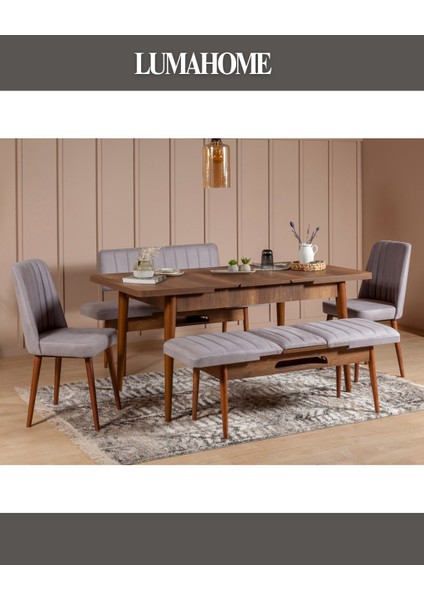 Gordes Extra Ceviz-Gri Yemek Masası Takımı