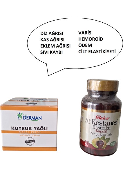 Kuyruk Yağlı Krem 100 ml +At Kestanesi Ekstrat 60 Kapsül (Diz Ağrısı -Eklemağrısı) fiyatları