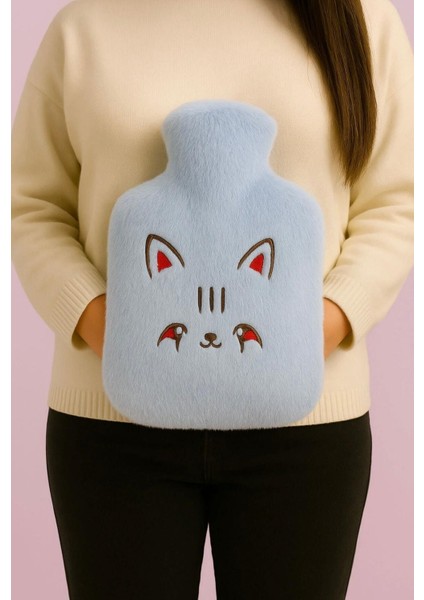 Peluş Kılıflı Mavi Renkli Kedi Emojili Sıcak Su Torbası Cepli El Geçmeli Sıcak Su Torbası 2lt fiyatları