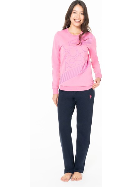 U.s Polo Assn. 20123 Kadın Uzun Kollu Bisiklet Yaka Rahat Ev Giyim-Fuşya