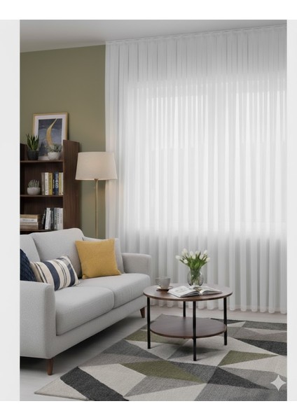 Tt Zemin Sık Pileli Ekru Tül Perde – Kornişe Asılabilir, Boydan Boya Modern Tasarım (1x3) Pile Kurşunlu