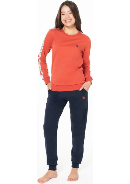 U.s Polo Assn. 20120 Kadın Uzun Kollu Bisiklet Yaka Paçası Bantlı Rahat Ev Giyim-Kiremit