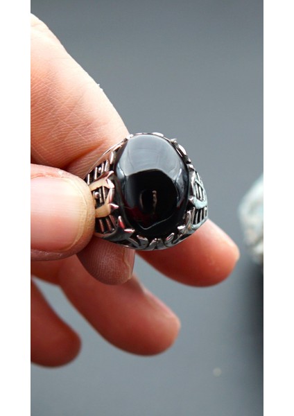 925 Ayar Gümüş Erkek Oltu Taşı Yüzük SY00094 fiyatları