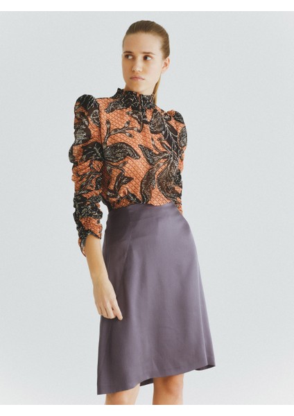 %100 İpek Büzgü Detaylı Etek Mürdüm K2015083_007 fiyatları