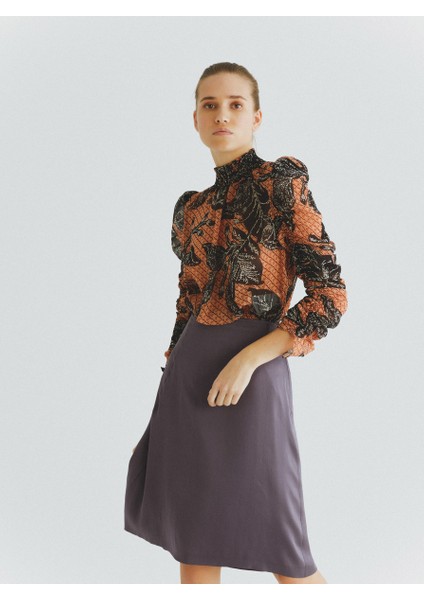 %100 İpek Büzgü Detaylı Etek Mürdüm K2015083_007 modelleri