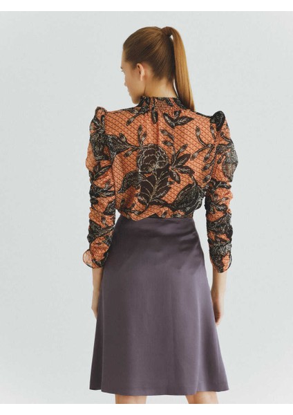 %100 İpek Büzgü Detaylı Etek Mürdüm K2015083_007 fırsatları