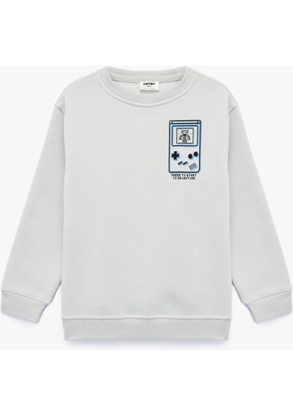 Uzun Kollu Bisiklet Yaka Baskılı Sweatshirt