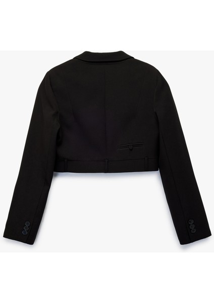 Uzun Kollu Düğmeli Geniş Yaka Crop Blazer Ceket fiyatları