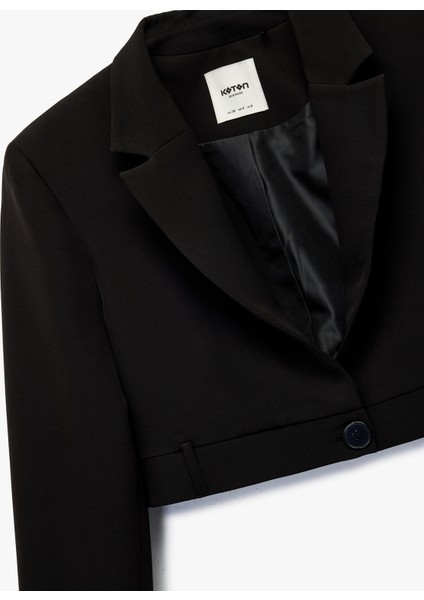Uzun Kollu Düğmeli Geniş Yaka Crop Blazer Ceket modelleri
