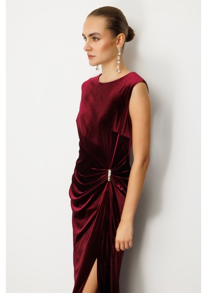 Beli Büzgülü Maxi Kadife Elbise indirimleri