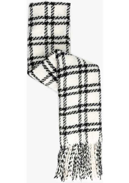 Kareli Püsküllü Yumuşak Dokulu Uzun Atkı