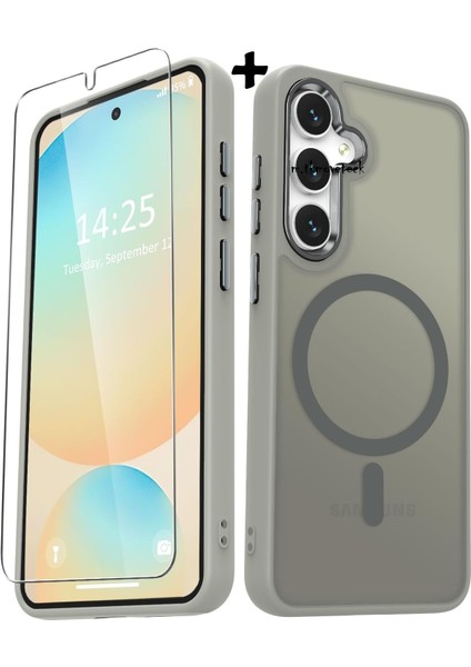 Samsung Galaxy S25 Fe Kılıf Mat Magsafe Şarj Özellikli Hassas Butonlu Yumuşak Renkli Kenarlı + Ekran Koruyucu Cam Set 2in1