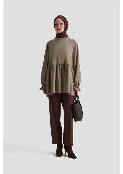 Fırfırlı Balon Kollu Tunik 25KD9018 Bej