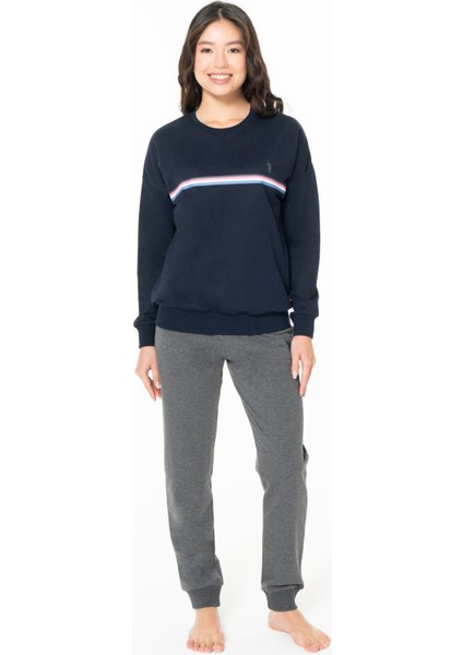 U.s Polo Assn. 20121 Kadın Uzun Kollu Bisiklet Yaka Paçası Bantlı Rahat Ev Giyim-Lacivert fiyatları