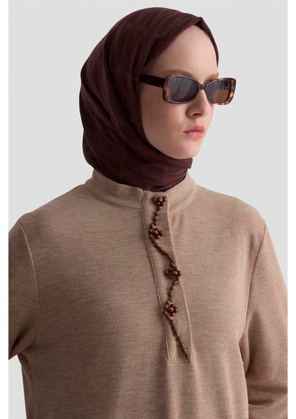 Boncuk Işlemeli Örme Tunik 25KD9021 Bej fiyatları