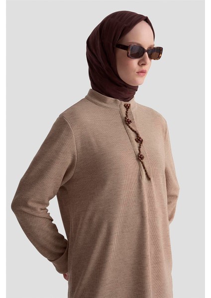 Boncuk Işlemeli Örme Tunik 25KD9021 Bej fırsatları