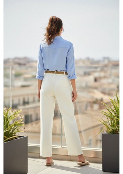 Kadın Havuç Kesim Kemerli Kanvas Açık Krem Pantolon fiyatları