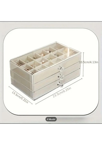 3 Çekmeceli Bölmeli Şeffaf Kadife Mücevher Takı Kutusu Küpe Yüzük Kolye Düzenleyici Organizer modelleri